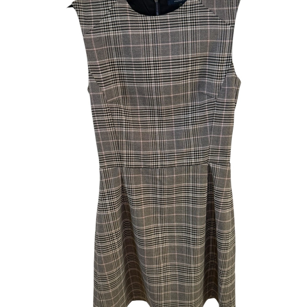 French Connection Gray Plaid Cap-Sleeve Dress